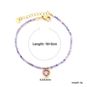 Wholesale Jewelry <b>love</b> Heart Bracelet Beaded Colorful Natural Stone Stainless Steel ZIRCON Crystal Chain Link Charm Bracelet - Product Image 2