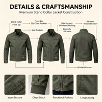 Veste Homme Décontractée Rétro à Manches Longues, Cardigan Ample, Manteau de Sport à Col Montant et Fermeture Éclair Intégrale