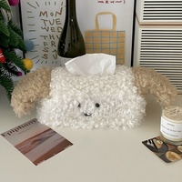 Boîte à mouchoirs en peluche bouclée en forme de chien, beige et blanc, pour promotion