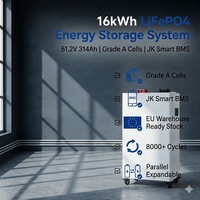 Batterie de stockage domestique 16 kWh 51,2 V LiFePO4 Hybride pour réseau 10-20 kW, sur pied avec roulettes, 8000 cycles, stock UE
