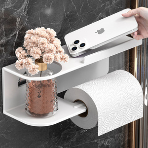 <span class=keywords><strong>Porte</strong></span>-papier toilette <span class=keywords><strong>mural</strong></span> moderne <span class=keywords><strong>et</strong></span> écologique avec étagère de rangement, support adhésif pour mouchoirs, construction métallique pour salle de bain - Product Image 6