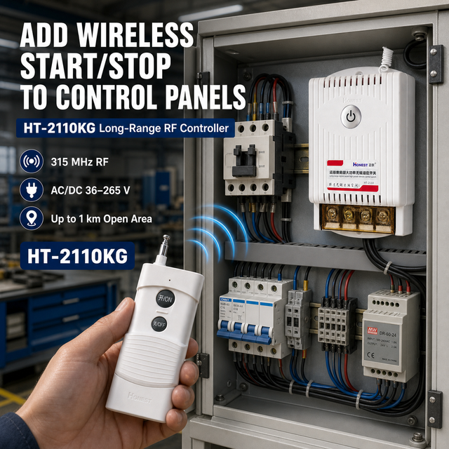 Industrial RF Remote Control Switch for Control Panels and Motor Systems 315/433MHz up to 1km Open Area HT-2110KG