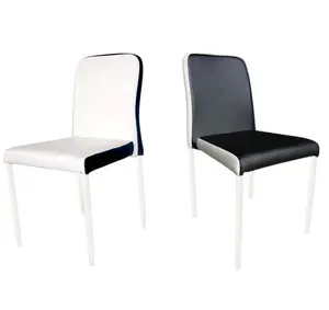可堆叠餐椅现代简约家用凳子黑白皮革不锈钢椅子酒店餐椅