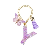 Violet 26 lettres papillon frangé étoile Sequin pendentif tasse chaîne mignon sac à dos tasse d'eau pendentif porte-clés