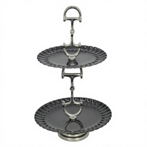 Support à gâteau équestre plateau de service rond plateaux ronds solide cheval peu gâteau Style 2 niveaux support à gâteau pour anniversaire et fêtes - Product Image 1