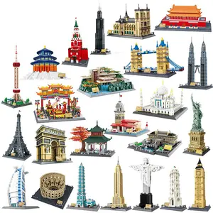 WAN GE 미니어처 빌딩 도시 모듈러 빌딩 블록 에펠 탑 타지 프랑스 파리 루브르 박물관 낙수 빌라 벽돌 장난감