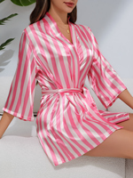Pyjama en satin doux et respirant à rayures confortables pour femmes, pyjama floral d'été