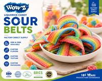 Direct usine : Bonbons gommeux de réglisse acidulés arc-en-ciel, en bandes, moelleux et croquants, OEM Marque Privée