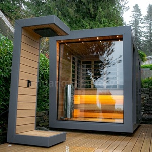 Sauna extérieur en <span class=keywords><strong>bois</strong></span> de cèdre rouge massif avec <span class=keywords><strong>douche</strong></span>, doté de rayons infrarouges modernes combinés à un chauffage électrique traditionnel - Product Image 2