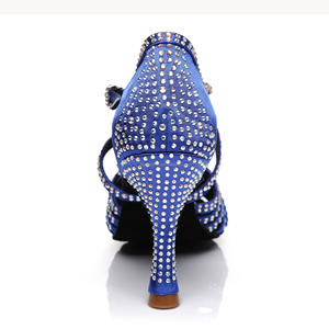 Chaussures de <span class=keywords><strong>danse</strong></span> latine en Satin bleu de haute qualité strass brillant talon moyen semelle souple LUOQIAO L394-Shacha/<span class=keywords><strong>Bachata</strong></span>/<span class=keywords><strong>danse</strong></span> Salsa - Product Image 3