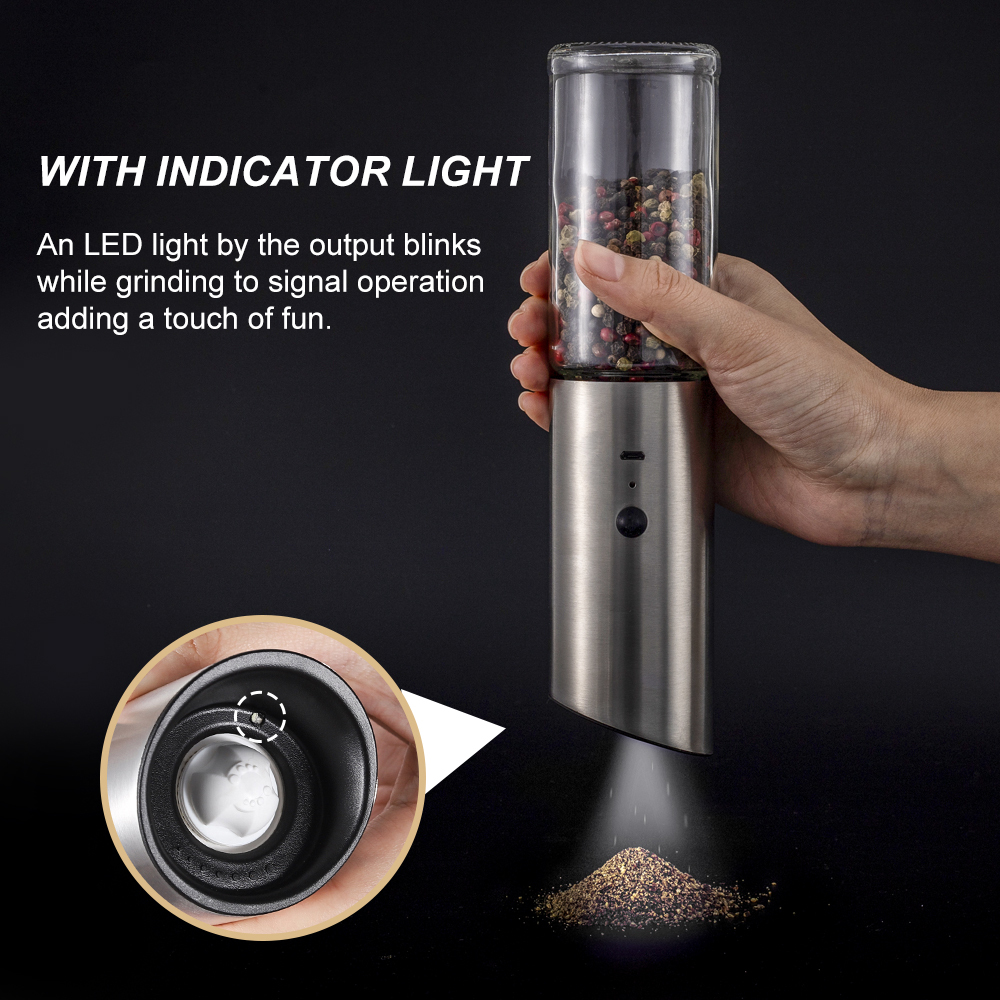 Kitchen Tools & Gadgets Ceramic Burr Gravity Rechargeable Type-C Electric Spice Set Salt And Pepper Grinder With LED Light · image 6