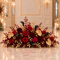 Décoration Florale Artificielle Rouge et Or en Soie pour Mariage, Banquet et Scène – Guirlande Florale Faite à la Main pour Sol – Vente en Gros