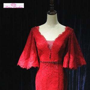 Aster – robe <span class=keywords><strong>De</strong></span> mariée sirène en dentelle rouge, manches mi-longues, perles, nouvel arrivage, Alibaba chine - Product Image 3