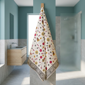 Flower Pattern Cotton <b>Waffle</b> Bath Towel Set Quick Dry Eco Friendly Floral Hand <b>Block</b> Printed Rectangle Towel Set for Home - Product Image 3