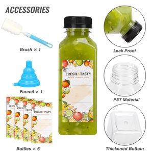 Bottiglie di Plastica PET Quadrate da 360ml per Succhi e Acqua con Tappi a Vite - Vari Contenitori Riutilizzabili per Bevande da 12oz - Product Image 3
