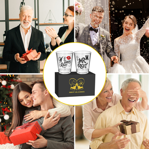 Stock 2 pz/set <span class=keywords><strong>Mr</strong></span> destra e signora sempre a destra novità coppia Shot bicchieri con confezione regalo per la festa di nozze bomboniere per gli ospiti - Product Image 6