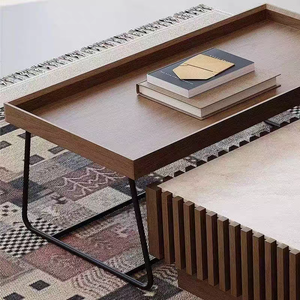 Ensemble de tables basses gigognes modernes en noyer à lattes, avec plateau en pierre frittée et <span class=keywords><strong>table</strong></span> <span class=keywords><strong>d</strong></span>'<span class=keywords><strong>appoint</strong></span> rétractable pour la <span class=keywords><strong>d</strong></span>écoration du salon - Product Image 6