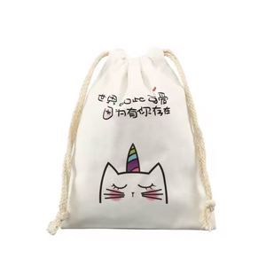 Custom logo Printed Eco Friendly Recyclable Ecological Reusable Pouch Cotton Drawstring Bag - Product Image 5