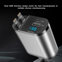 Chargeur de téléphone portable à 2 ports à charge super rapide pour iPhone 4 1 câble USB rétractable de type C chargeur de voiture inclus