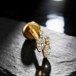 Boucles d'oreilles en titane, <span class=keywords><strong>double</strong></span> marquise CZ, minimaliste, luxe, labret, <span class=keywords><strong>piercing</strong></span> interne pour oreille, lèvre, bijoux pour cartilage, hélix, <span class=keywords><strong>tragus</strong></span> - Product Image 5