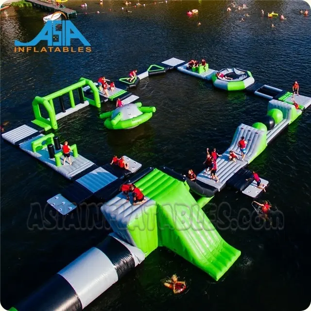 Buiten Lagune Water Pretpark Opblaasbaar Drijvend Waterpark Gigantisch Aqua Fun Run Challenge Park