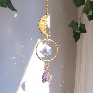 Attrape-soleil de luxe en cristal en forme de lune, créateur <span class=keywords><strong>d</strong></span>'arc-en-ciel, ornement suspendu, prisme en pierre naturelle brute, carillon éolien, <span class=keywords><strong>d</strong></span>écoration de fenêtre bohème - Product Image 4