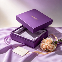 Boîte cadeau rigide mate violette personnalisée avec dorure à chaud, boîte cosmétique de luxe avec couvercle et base en satin pour emballage de produits de soin