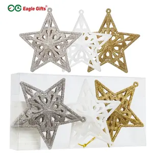 مجموعة أدوات الزينة من Eaglegifts, صندوق بلاستيكي للحلي بتصميم نجوم وبريق ذهبي يصلح كهدية في الكريسماس