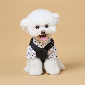 Set Rompi Denim dan Rok untuk Anjing Kecil, Teddy, Bichon Frise, Bahan Polyester, Motif Kartun, dengan Tali Selempang, Gaya Amerika - Product Image 4