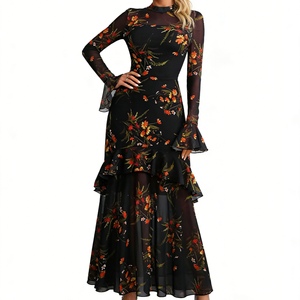 ชุดเดรสพิมพ์ลายรีสอร์ทแขนระบายลายดอกไม้แฟชั่นสำหรับผู้หญิง - Product Image 2