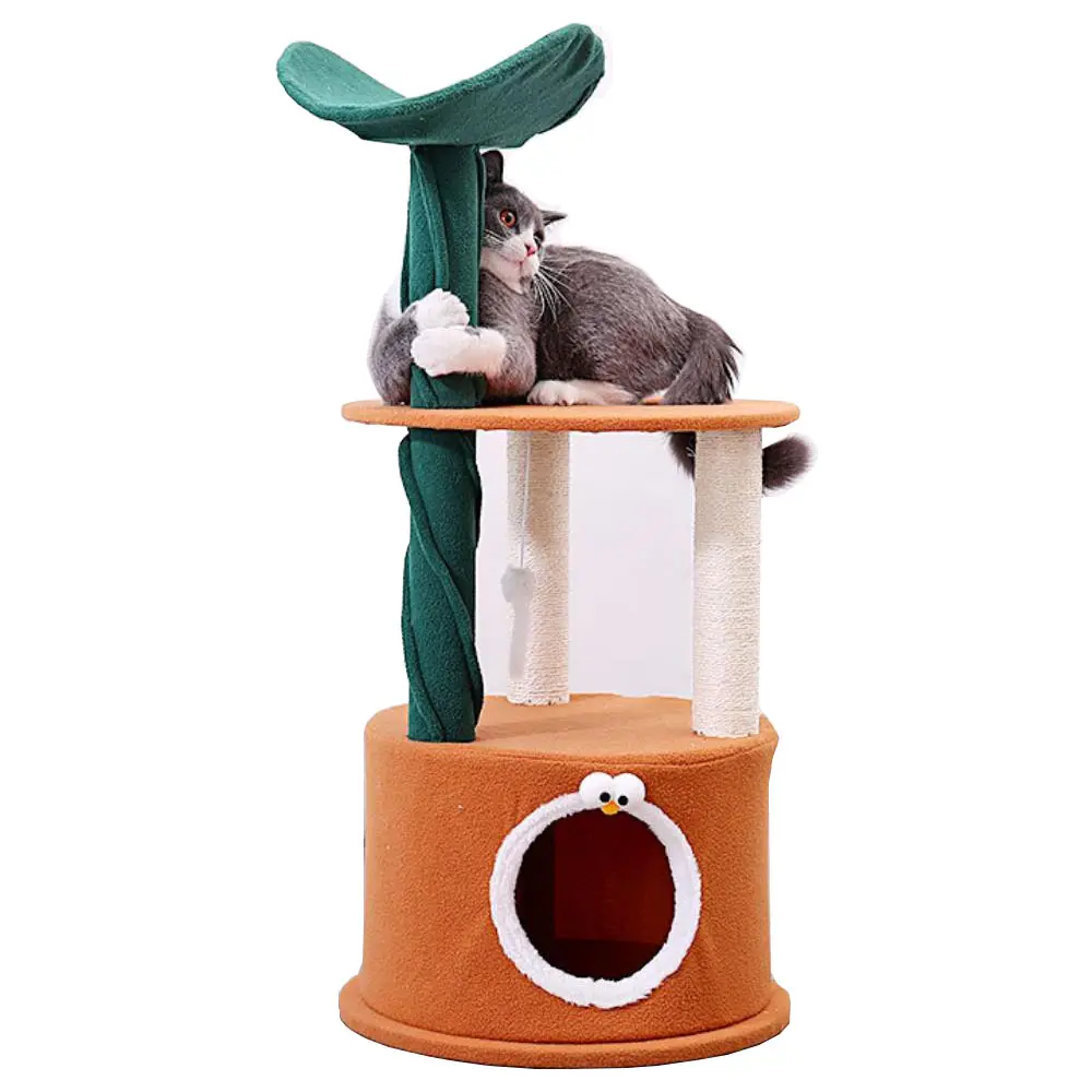 PF1011 Mainan Hewan Peliharaan Desain Baru Tempat Tidur Kucing Pohon Pohon Kucing Kurungan Kucing Tiga Tingkat Terbuat dari Poliester dan Kayu