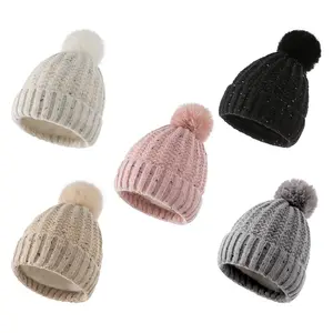 2022 Cute Baby Girl Hat for Newborn Cap Knitted Warm Winter Hats For Kids Rhinestone Boy Beanie Soft Toddler Hat Bonnet