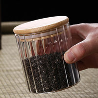 Pot en verre borosilicate soufflé à la main hermétique avec couvercles en bambou et poignée en cuivre pour le stockage alimentaire, conteneur de cuisine, barre verticale