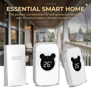 Sonnette de porte minimaliste blanche auto-alimentée avec affichage LED ours mignon, installation facile sans câblage, alerte de sécurité domestique - Product Image 2