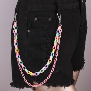 Cadena de pantalón de acrílico de doble capa colorida Yueli, cadena de cintura estilo hip hop, accesorio unisex para uso diario, estilo urbano moderno. - Product Image 3