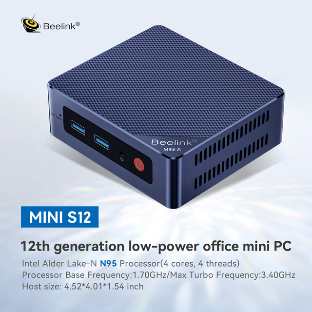 HY Beelink Mini S12 Mini PC Intel Lake-N N95 HDMI 4K60HZ DDR4 3200MHZ*1 SATA3 M.2 SSD 256G 500G LAN2.5G