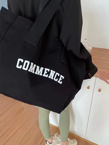 Sac à main en toile de coton surdimensionné pour femmes, logo imprimé personnalisé sur le sac à main en toile - Product Image 3