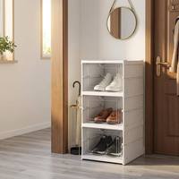 Boîte de rangement à chaussures pliable à 3 niveaux, organisateur de chaussures en plastique transparent empilable avec porte, armoire à baskets peu encombrante sans assemblage