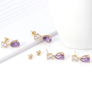 Bijoux fins, boucles d'oreilles pendantes en or massif 18 carats avec saphir créé en laboratoire, boucles d'oreilles pendantes personnalisées avec pendentif en saphir créé en laboratoire de forme poire violette pour femmes - Product Image 2