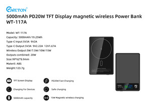 5000mAh pd20w ngân hàng điện TFT hiển thị ngân hàng điện từ không dây sạc hợp kim nhôm + kính cường lực trường hợp ngân hàng điện - Product Image 2