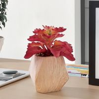 Plantes succulentes artificielles rouges simulées-Lotus en pierre véritable en pot en bois, adapté à la décoration de bureau à domicile
