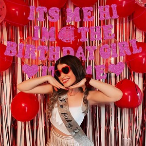 Peach Red Sparkling Happy Birthday <span class=keywords><strong>Banner</strong></span> Decoración de pared de fiesta de cumpleaños para niñas y mujeres para uso en interiores - Product Image 1