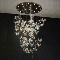 Escalier rotatif lumière châssis en acier inoxydable fleur de cristal plafonnier rond lustre romantique pour hall de restaurant