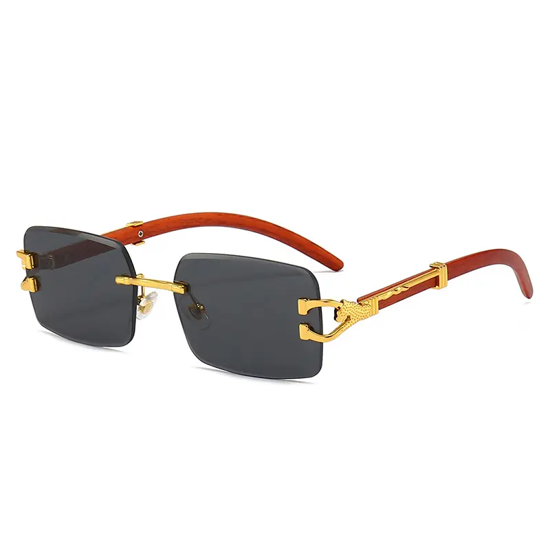 2023 New Trends Frameless Sun Glasses China Copper Glasses with Wooden Arms Sunglasses