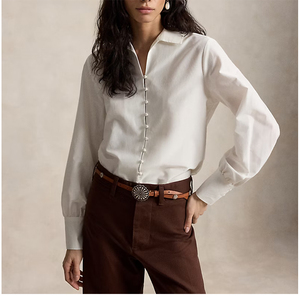 Blusa Elegante de Alta Calidad para Mujer, Mezcla de Algodón y Seda, Estilo Vintage, Corte Holgado, Manga Larga, Informal - Product Image 1