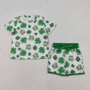 Conjunto de Shorts de Dos Piezas para Niñas, Estampado Casual Verde Hoja de San Patricio, Ecológico, para Primavera/Verano - Product Image 1