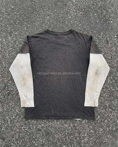 เสื้อเชิ้ตทรงยาวคุณภาพสูงแบบฟอกสีสไตล์วินเทจสำหรับผู้ชาย เสื้อคอกลมทรงยาวฟอกหิน ผ้าฝ้าย 100% สำหรับผู้ชาย เสื้อผู้ชายแบบสั่งทำ - Product Image 2