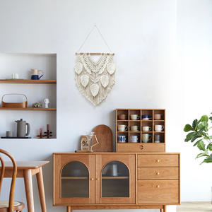 <span class=keywords><strong>Tapiz</strong></span> de Macramé Bohemio para Colgar en la Pared, Decoración de Pared con Forma de Corazón y Hojas, Decoración Bohemia OEM, Arte de Pared de Macramé Grande - Product Image 3