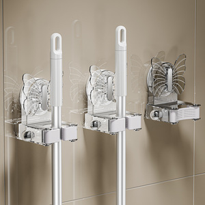 Punch-Free Plastic Toilet Wall Hanging Rack Bathroom Mop <strong>Clip</strong> <strong>Hanger</strong> with Suction Cup Storage Hook and Buckle Fastener - Product Image 3
