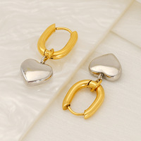 Boucles d'oreilles pendantes en forme de cœur en U bicolores or et argent, plaqué or 18 carats, en acier inoxydable, bijoux minimalistes pour femmes au quotidien